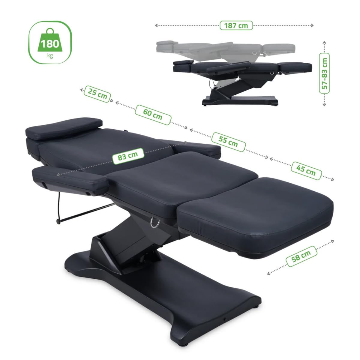 HABYS Selia PRO 4 Elektrische Kosmetikliege mit 4 Motoren (Schwarz) | Höhenverstellbarer Kosmetikstuhl mit Trendelenburg-Funktion, Beautyliege für Kosmetik, Podologie, SPA & Massage, 180 kg