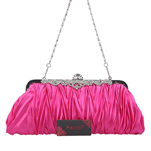 Fawziya Satin Pleated Clutch Purses For Women Evening Bag For Wedding And Party-Fuchsia - Thumbnail 6