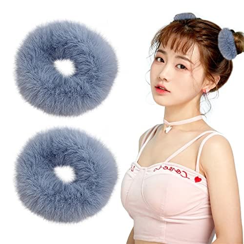 Lazos para el cabello con pompones rosados, con pelo sintético de conejo, elásticos rosados, para coleta de caballo para niñas y mujeres, accesorios disponible en Yaxa Peru