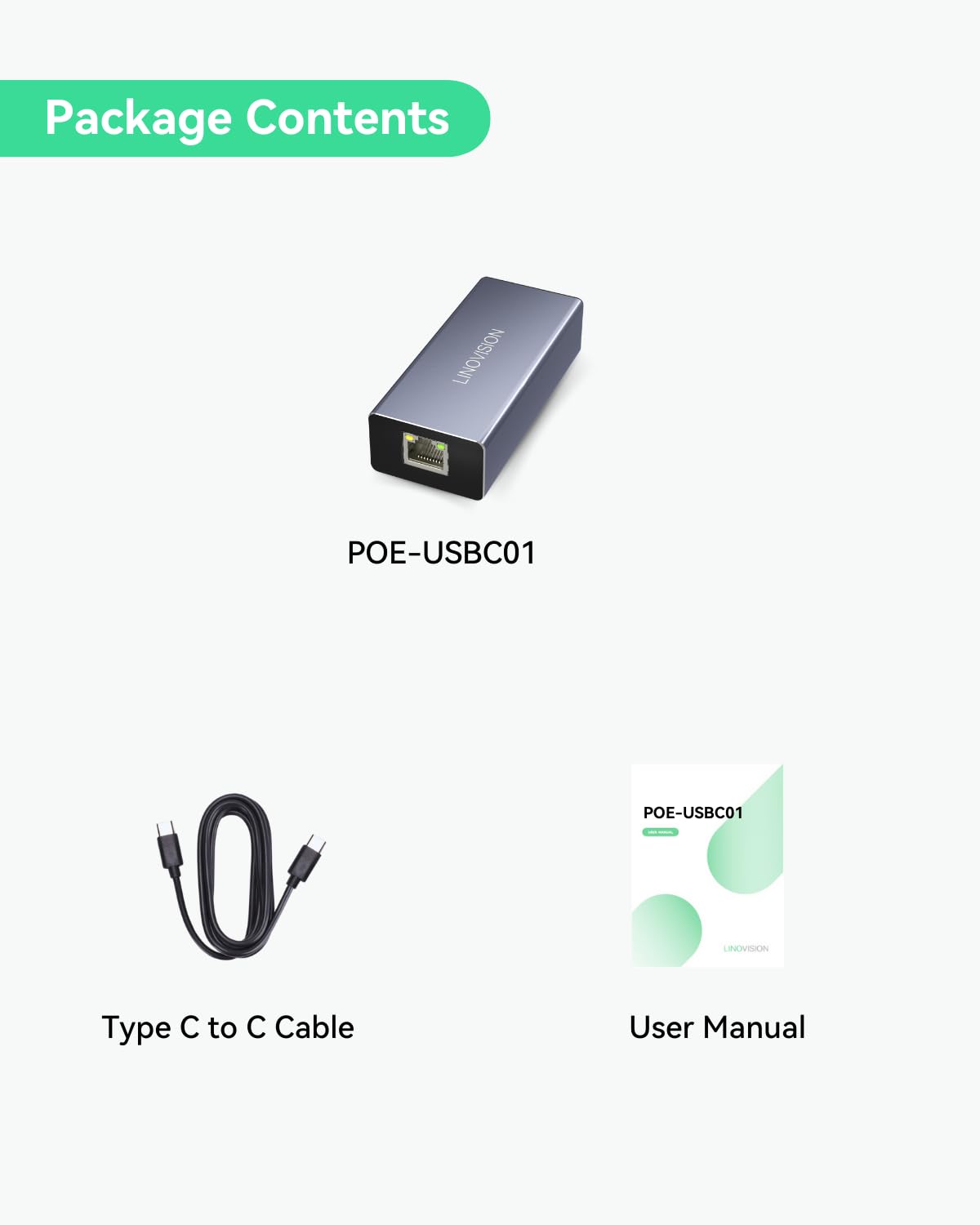 LINOVISION POE a USB-C Convertidor, Datos y carga a través de un cable, lEEE802.3af/at POE Convertir a USB Tipo C con Ethernet 10/100Mbps, 9V/2.22A o 5V/2A de salida,Adecuado para teléfonos y tabletas