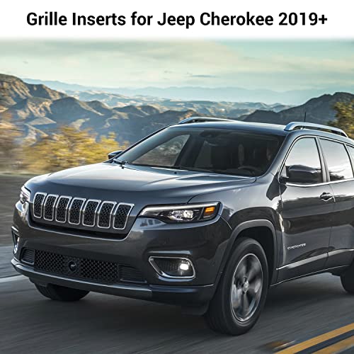 Image of JeCar Grille Inserts ABS Grill Cover Trim Kit Compatible with Jeep Cherokee 2019-2021 KL, Carbon Fiber Texture