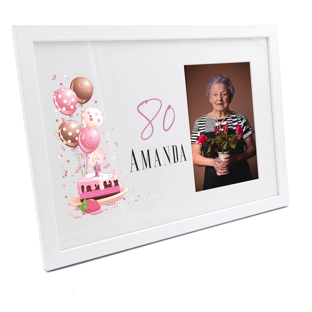 Ukgiftstoreonline White Personalised 80Th Birthday Gifts For Her Photo Frame