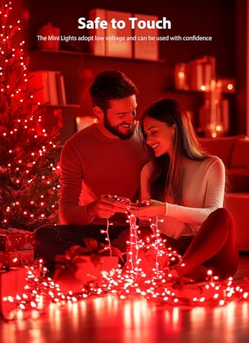 Image of Red Christmas Mini Lights, 39Feet 100 LED Red String Lights with 8 Lighting Modes, Connectable Valentine's Lights for Indoor Outdoor Valentine's Day Garland Wreath Holiday Decoration, White Wire