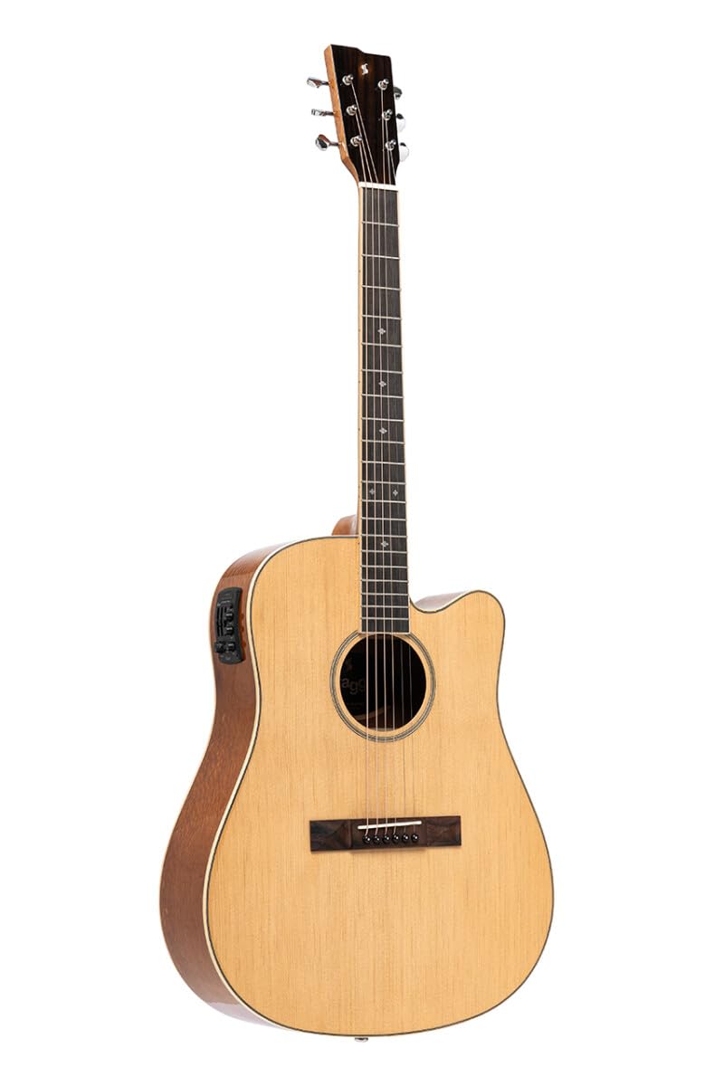 Stagg SA45 DCE-LW Series 45 Dreadnought Cutaway Acoustic Electric Guitar with Spruce Top - Natural Finish