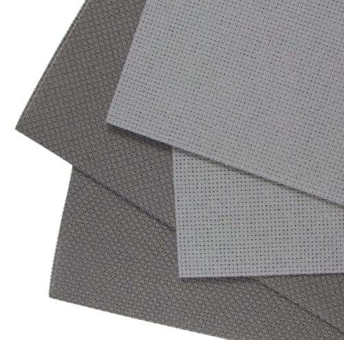 Image of KCS 4 /6 pc of 12 inch x 18 inch(30cmx45cm) 16 Count Cotton Aida Cloth Cross Stitch Fabric (4 pc,Medium Grey+Dark Grey)