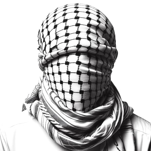 AUTHENTIC PALESTINIAN CRAFTSMANSHIP: FREE SOLDIER Palestinian Handmade 47x47 Inch Keffiyeh for Head and Neck