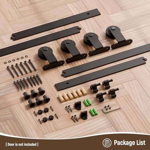 Image of CCJH 8FT Sliding Barn Door Hardware Kit, Heavy Duty, Smoothly and Silently, Easy to Install, Fit 24 inch Width Double Door Panel, T-Shaped Style Black