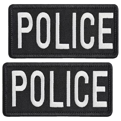 GYGYL 2 Pieces Police Patch, Tactical Hook & Loop Embroidered Applique Patch for Caps, Backpacks, Clothes, Vest, Military Uniforms, Tactical Gears Etc-4x2