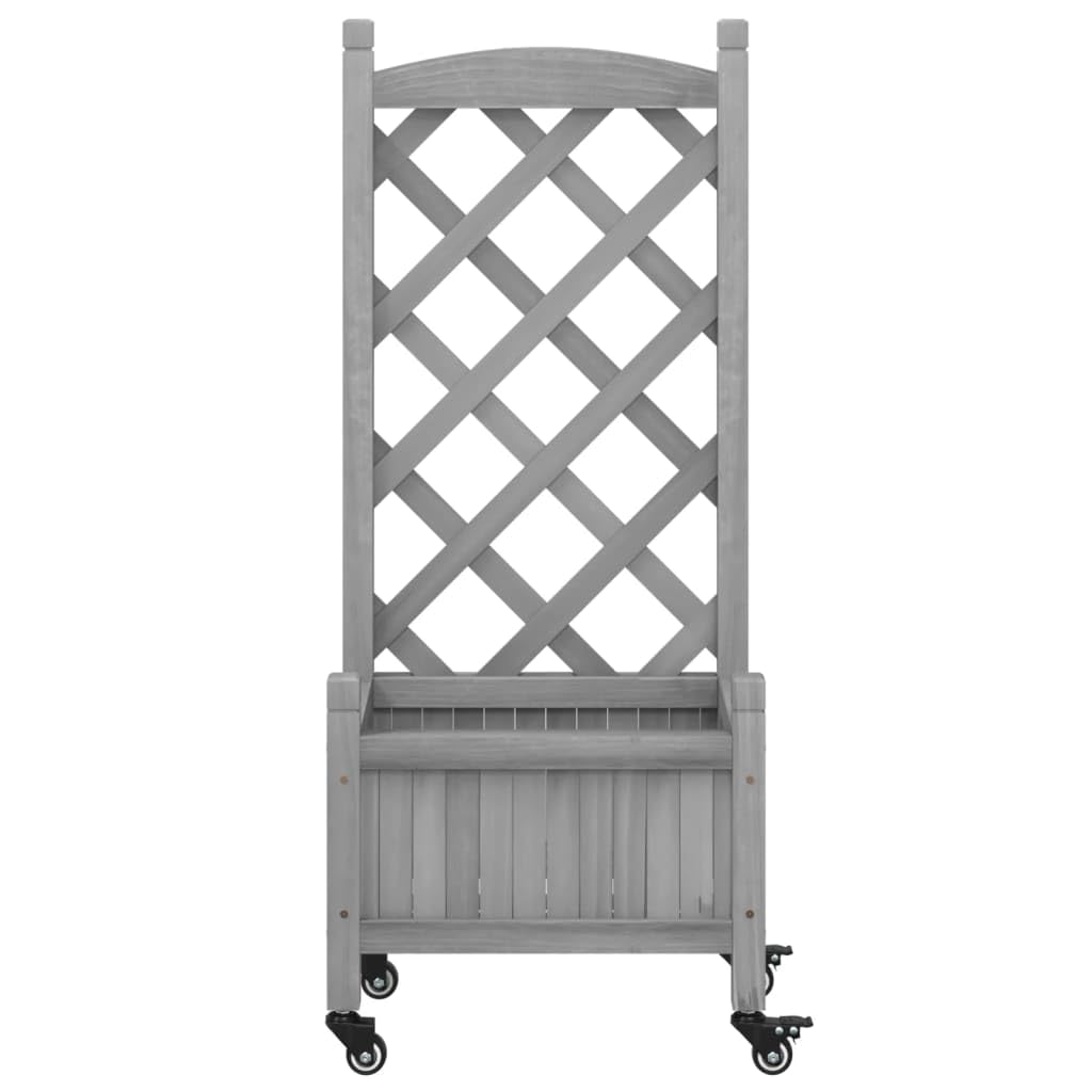Jardinera de jardín con celosía, macetero rectangular, macetero alto con espaldera, jardinera de jardín gris, 40 x 30 x 97,5 cm, madera maciza de abeto, hierro