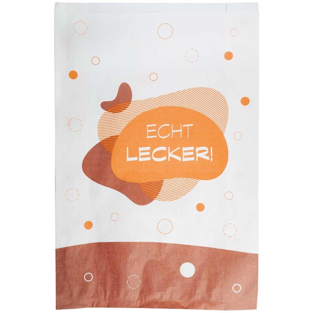 Bäckerfaltenbeutel weiß Echt Lecker aus Kraftpapier 30 + 11 x 45 cm, 500 Stück