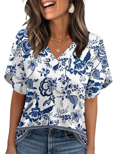 Image of WIHOLL Womens Summer Tops Short Petal Sleeve Shirts Fashion V Neck Womens Clothing