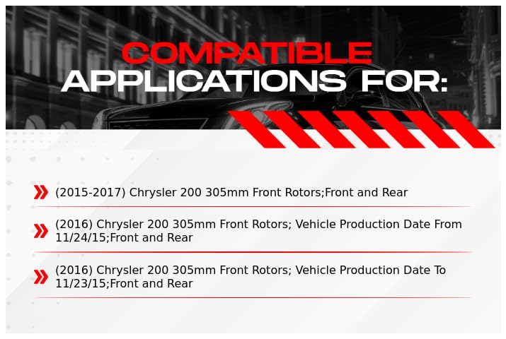 Image of R1 Concepts Front and Rear Brake Kit Fits 2015-2017 Chrysler 200| Ceramic Brake Pads and Drilled Slotted Brake Rotors| 12.0 inch Front & 10.9 inch Rear