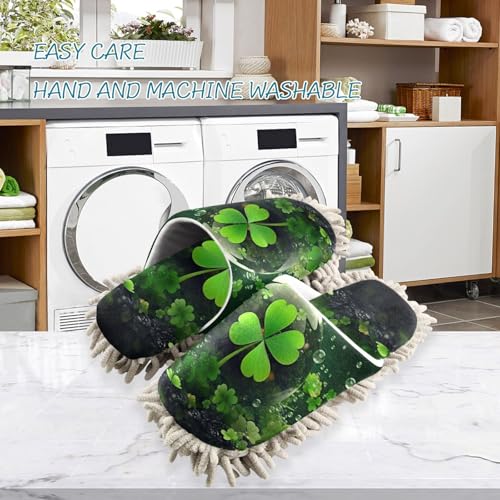 Microfiber Cleaning Slippers St Patricks Clover Washable Mop Shoes Slipper for Men/Women House Floor Dust Cleaner, Size M3