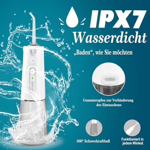 SURFOU Munddusche Kabellos Mundduschen 230ML 5 Modi 7 Düsen, Mundduschen Reise Water Flosser IPX7 Wasserdicht USB-C Wiederaufladbar für Reisen & Hause – Bild 6
