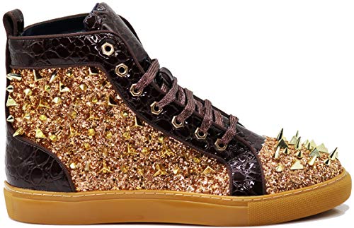 Image of Enzo Romeo Men's High Top Crystal Shimmer Rhinestone Blink Flat Spike Fashion Sneakers Shoes BUL2
