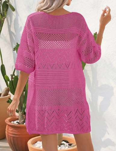 Image of Short Sleeve Crochet Cardigan Tie Front Lightweight Oversized Cardigans Boho Knitted Boho Beach Cover Ups
