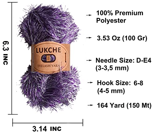 Image of Eyelash Fun Fur Yarn Premium 100% Polyester 164 Yds (150 Mt), 3.53 Oz (100 Gr) Colorful Crochet Yarn Dıy Hand Knitting. (White Purple, 1 Skein)