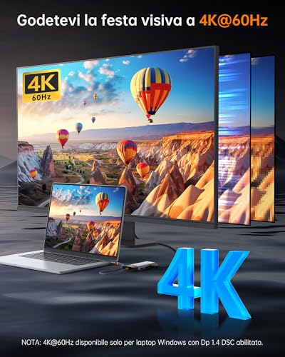 USB C Hub, 7-in-1 Dock con HDMI 4K@60Hz, 1 Gbps Ethernet, 100W PD Ricarica, Porte USB-A/C 5Gbps, Stazione Docking Compatibile per MacBook, iPad, iPhone, Dell, HP, Surface - Hub USB - Immagine 2