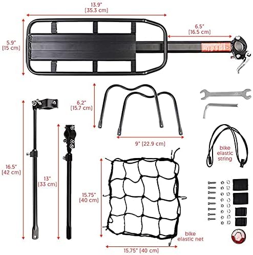 Bike Pannier Rack, Bicycle Rear Rack Cycling Seatpost Rack Aluminum Luggage Cargo Rack with Reflector and Cargo Net