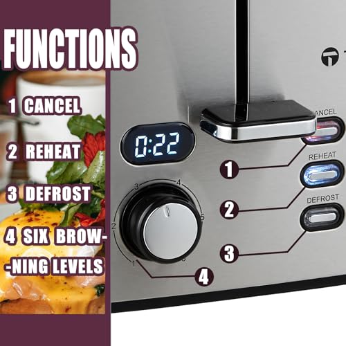 4-Slice-Toaster-Wide-Slot-Bread-Toaster-with-6-Shade-Settings-Stainless-Steel-Toaster-with-LCD-Display-Removable-Crumb-Tray-CancelDefrostReheat-Function-1400W 4 Slice Toaster Wide Slot Bread Toaster with 6 Shade Settings Stainless Steel Toaster with LCD Display Removable Crumb Tray CancelDefrostReheat Function 1400W