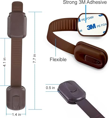 Miniatura 8 de Paquete de 6 cerraduras de seguridad para niños, correas ajustables a prueba de bebés con doble bloqueo y fuerte adhesivo 3M, pestillos para