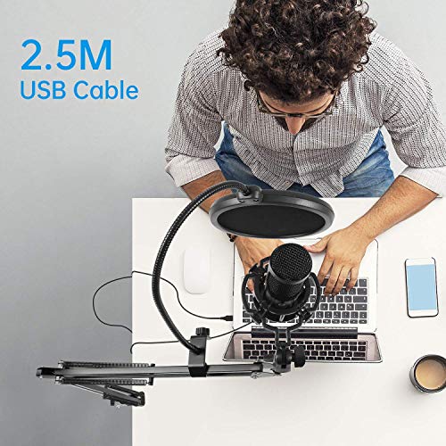 Studio Condenser Usb Microphone Computer Pc Microphone Kit With Adjustable Scissor Arm Stand And Mic Gain Knob Shock Mount For Instruments Voice Overs,Streaming Broadcast And Youtube Videos (Black) #TOP3