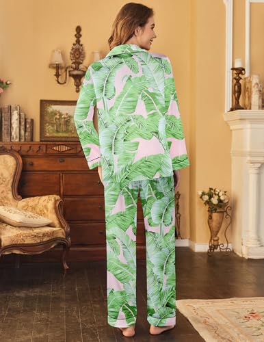 Image of Ekouaer Womens Satin Pajama Set Classic Pattern Silky Pj Sets Button Down Sleepwear Loungewear
