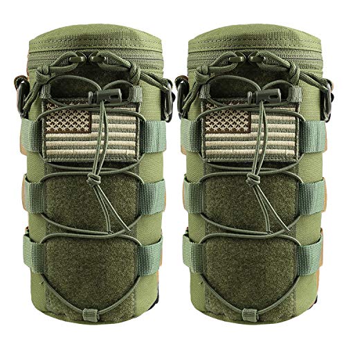 AMYIPO Water Bottle Pouch Molle Tactical Holder Storage Bag for 32oz Carrier (Green - 2PCS)