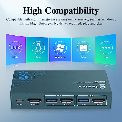 Steetek USB 3.0 KVM Switch 2 Computers 1 Monitor, 4K@60Hz HDMI 2 Port KVM Switch with 3 USB 3.0 Ports, Button Switch, EDID Adaptive,with 2*HDMI 2.0&2*USB 3.0 Cable - Thumbnail 5