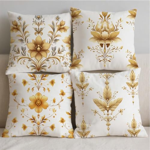 Housse coussin 60x60cm imperméable moutarde taie oreiller extérieur fleurs - 3