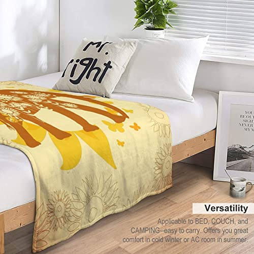 Elephant Throw Blanket for Teen - 50x60 Inches Throw Size - Soft Fluffy Cozy Blankets Gift - Yellow Novelty Blanket Throws for Living Room Decorative