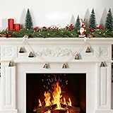Christmas Bell String Decorations, Rustic Bells Garland for Christmas Tree, Home Window Ceiling Fireplace and Wall Xmas Decor (12 PCS Bells)