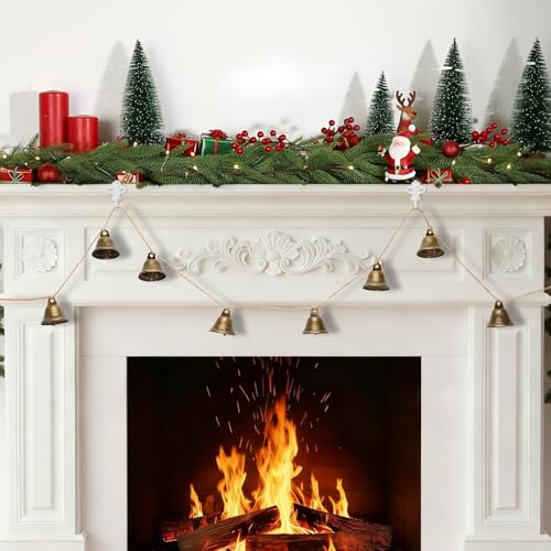 Christmas Bell String Decorations Rustic Bells Garland for Christmas Tree Home Window Ceiling Fireplace and Wall Xmas Decor (12 PCS Bells)