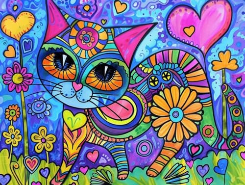 Peinture Diamant Fleurs et Chat : Votre Moment de Détente avec ce Diamond Art Grand Format