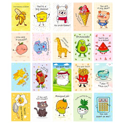 Nybhyjka Tarjeta de felicitación para niños, 20 tarjetas de personajes de dibujos animados para niños, suministros divertidos de expresión emocional para amigos, familia, niñas, niños, estudiantes