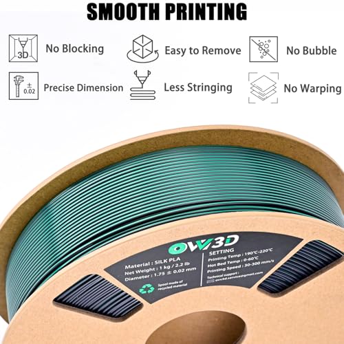 Image of OVV3D Silk PLA Filament 1.75mm, Dual Color PLA Filament 3D Printer Filament, Black Green 3D Printing Filament + /-0.02mm, 1kg /2.2lb