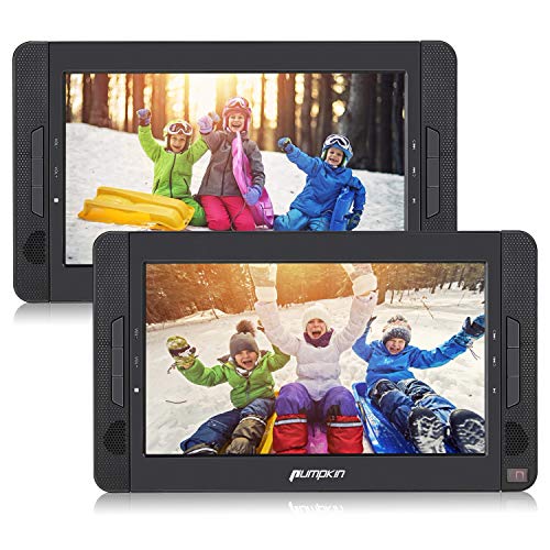 Pumpkin 2 Reproductores DVD Portátil para Coche, 10.1 " Doble Pantalla Soporta Tarjeta SD, USB, CD, MP3, JPEG, 5 Horas Duración de Batería, con Mando a Distancia, Negro