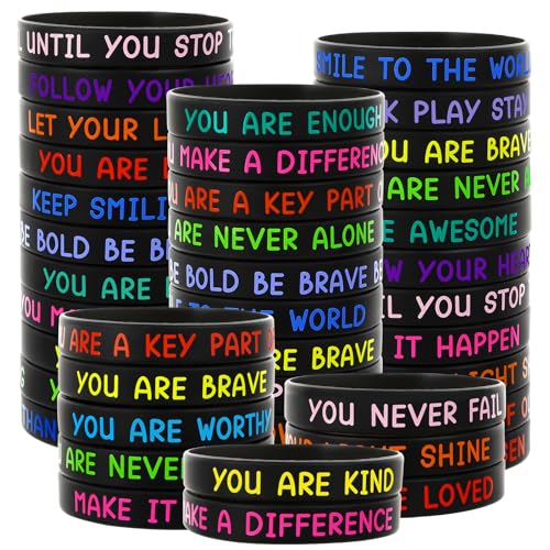 Image of JUNEBRUSHS 64pcs Motivational Silicone Bracelets Bulk Black Colored