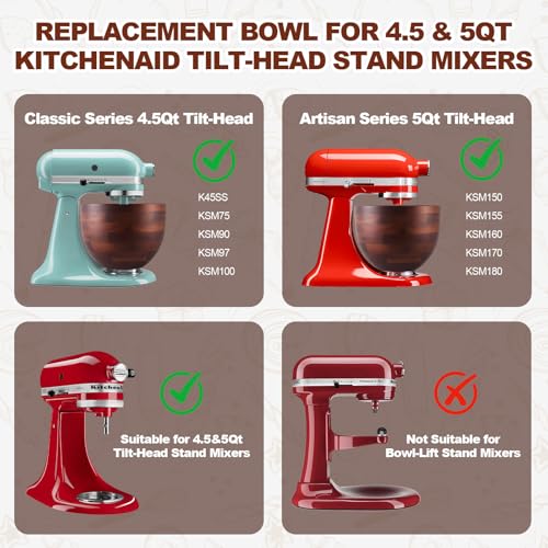 Tazón de Madera Acacia Premium para Mezcladora KitchenAid 4.5 y 5 Qt miniatura 4