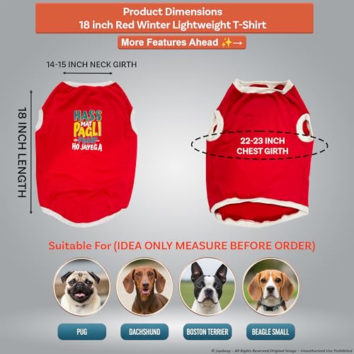Image of JoyDaog Cozy Dog Winter Coat Red Color 18 Inch(L)- inchHASS Mat Pagli Pyaar Ho Jayega inch Printed Soft Trendy Apparel for Medium Dogs | Indoor & Outdoor