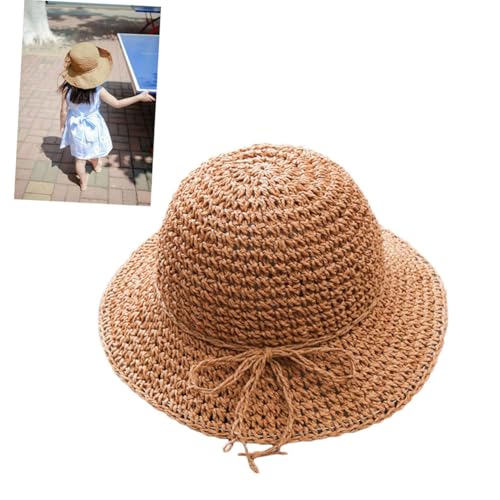 Girls Straw Hat for Beach Vacation Boy Girl Casual Sun Protective Cap Bowknot Design Circumference Stylish and Comfortable for Outdoor Fun Khaki2
