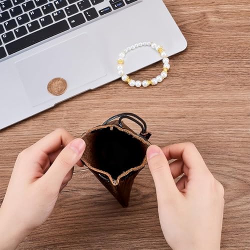 Beebeecraft Lederbeutel Kordelzug Rindsleder Aufbewahrungstasche Für Schmuck 14.5x12.5cm Kokosnuss Kleine Münz/Staubbörse Für Schmuck