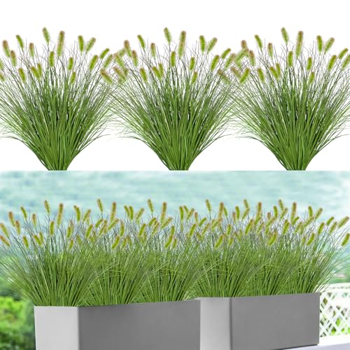 DEMIUKO 10 Piezas Hierba Artificiales Plantas Falsas de Exterior, 43cm Hierba Falsas de Cebolla Cola de Zorro Plantas Sintética Grass Tallos Verdes Arbustos Decoraciones para Casa Jardín Boda