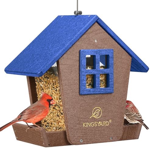 Recycled Plastic Bird Feeders That Will Transform Your Garden Experience 4 Kingsyard Large Bird Feeder House for Outdoors Hanging, Recycled Plastic Cardinal Bird Feeder with Weatherproof Roof & Seed Tray for Finch Bluebird, Large Capacity 4 lbs, Garden Yard Outside Decor