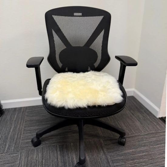 Sheepskin Ranch Premium Real Sheepskin Seat Pad – Genuine Wool Chair Cushion for Dining, Office, Home & Restaurant – Soft, Breathable Seat Cover with Non-Slip Backing – Round & Rectangle – IvoryWhite