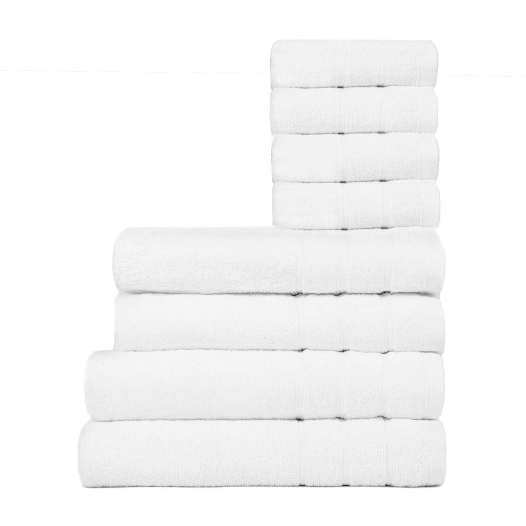 Cleanup Towels Set of 8. (2 bath towels,2 hand towels, 4 face towels) 600 GSM. 100% Ring spun Quality. Highly absorbent, Quick Dry. For, Bathroom, Shower, SPA and Hotels.