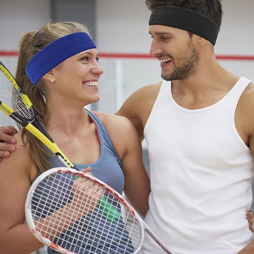 Image of 4 Pack Sweatbands Sports Headband for Men and Women, Moisture Wicking Athletic Workout Headband for Running, Tennis, Basketball, Yoga, Gym Stretchy Unisex Sweatband