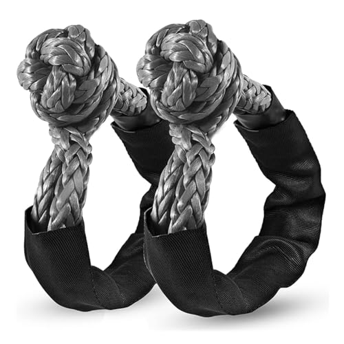 2 Pack Black Soft Shackles 57,000 LBS Breaking Strength 1/2 inch X 22 inch with Protective Sleeve for Off-Road Sailing Trucks 4x4 UTV Synthetic Road Recovery Rope Soft Shackle for Recovery