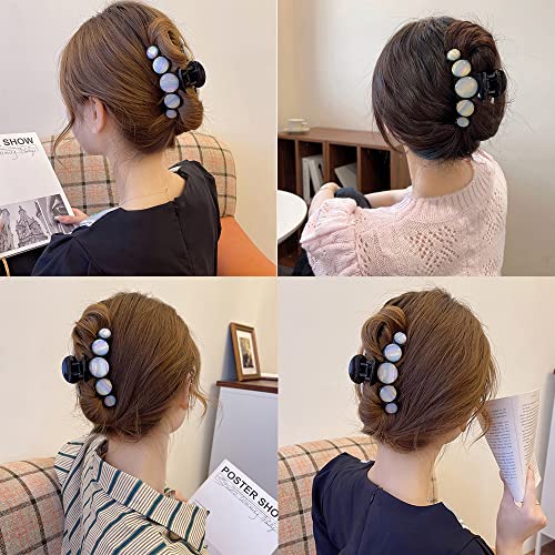 Large Pearl Hair Claw Clips Black Elegant Hair Clip Crab Hairpins Barrettes Accessories Fashion Laser Pearl Styling Hair Claw Daily Party Wedding For Thick Hair Headwear Styling Tools #TOP5