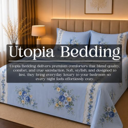 Image of Utopia Bedding Blended Cotton Bedsheet for Double Bed with 2 Pillow Covers | Floral Print Double Bed Bedsheet | 274CM x 228CM